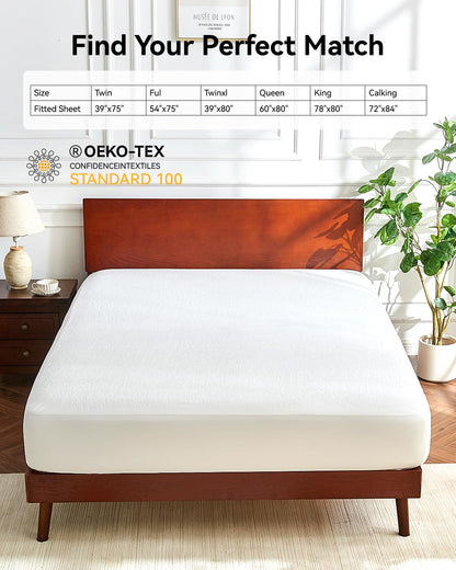 Queen Size Mattress Protector Cooling Waterproof Mattress Pad Cover,Bamboo Terry Top Breathable Fitted Sheet Style Deep Pocket-Noiseless,Vinyl,PVC Free Mattress Protector Queen for Pets Kids Adults