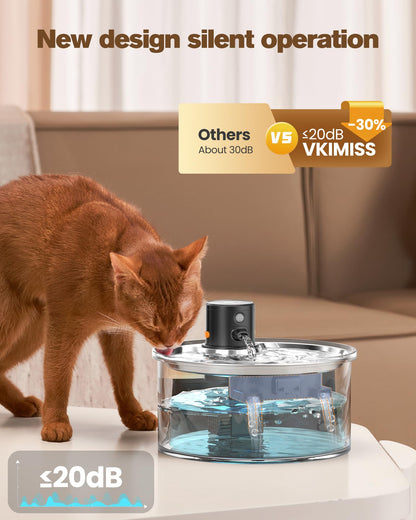 VKIMISS Wireless Cat Water Fountain: 108oz/3.2L Automatic Pet Water Dispenser - Battery Operated, Motion Sensor, Suitable for Multiple Cats and Dogs