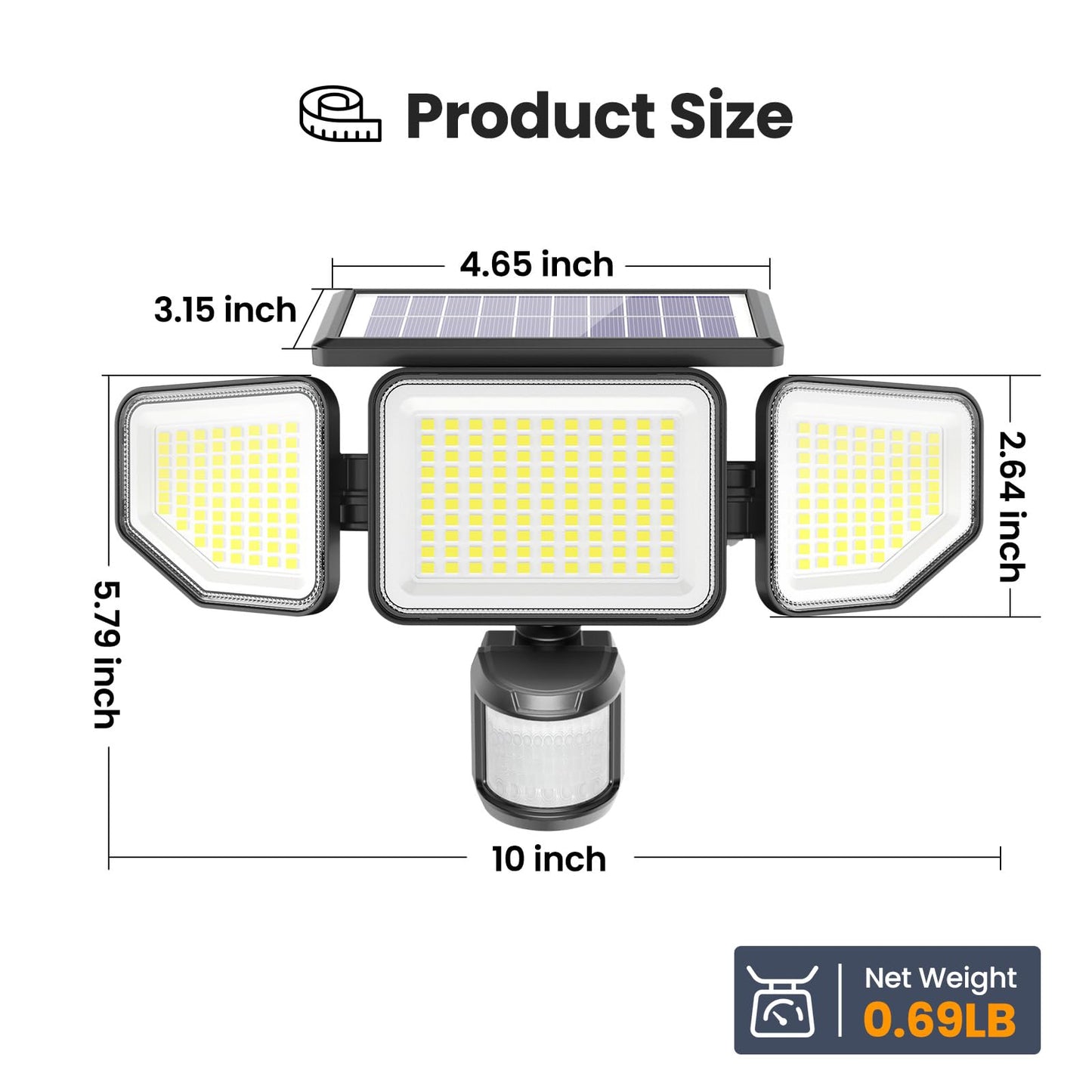 Onforu 4500LM Solar Lights Outdoor, 3 Heads Security Lights with Remote Control, IP65 Waterproof Motion Sensor Lights, 3 Modes Flood Lights for Wall, Porch, Yard, Outside (2, Black)