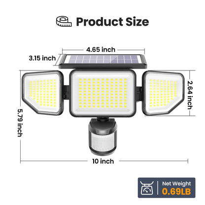Onforu 4500LM Solar Lights Outdoor, 3 Heads Security Lights with Remote Control, IP65 Waterproof Motion Sensor Lights, 3 Modes Flood Lights for Wall, Porch, Yard, Outside (2, Black)