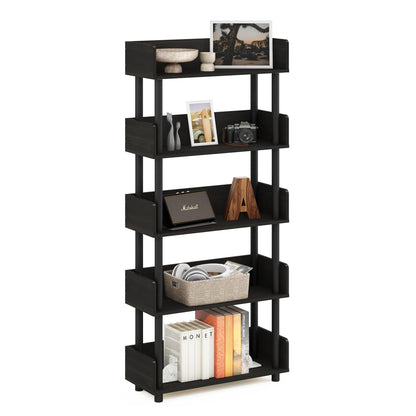 Furinno Turn-N-Tube Storage Shelves, 5-Tier Open Book Shelf with Round Corner Top Edges, Corner Shelf, for Living Room, Bedroom, Home Office, Espresso