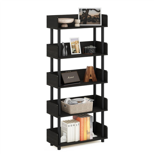 Furinno Turn-N-Tube Storage Shelves, 5-Tier Open Book Shelf with Round Corner Top Edges, Corner Shelf, for Living Room, Bedroom, Home Office, Espresso