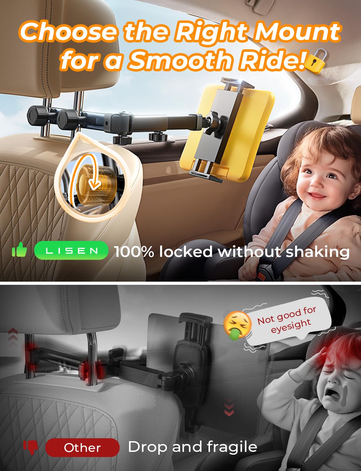 LISEN for iPad Tablet Holder for Car, iPad Holder Mount Back Seat for Car
