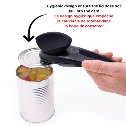 Starfrit MightiCan Can Opener, Safe Smooth-Cut Design, Holds Lid and Leaves No Sharp Edges, Comfort Grip Handle, Heavy-Duty Non-Slip Knob, 3-Year Warranty, Black