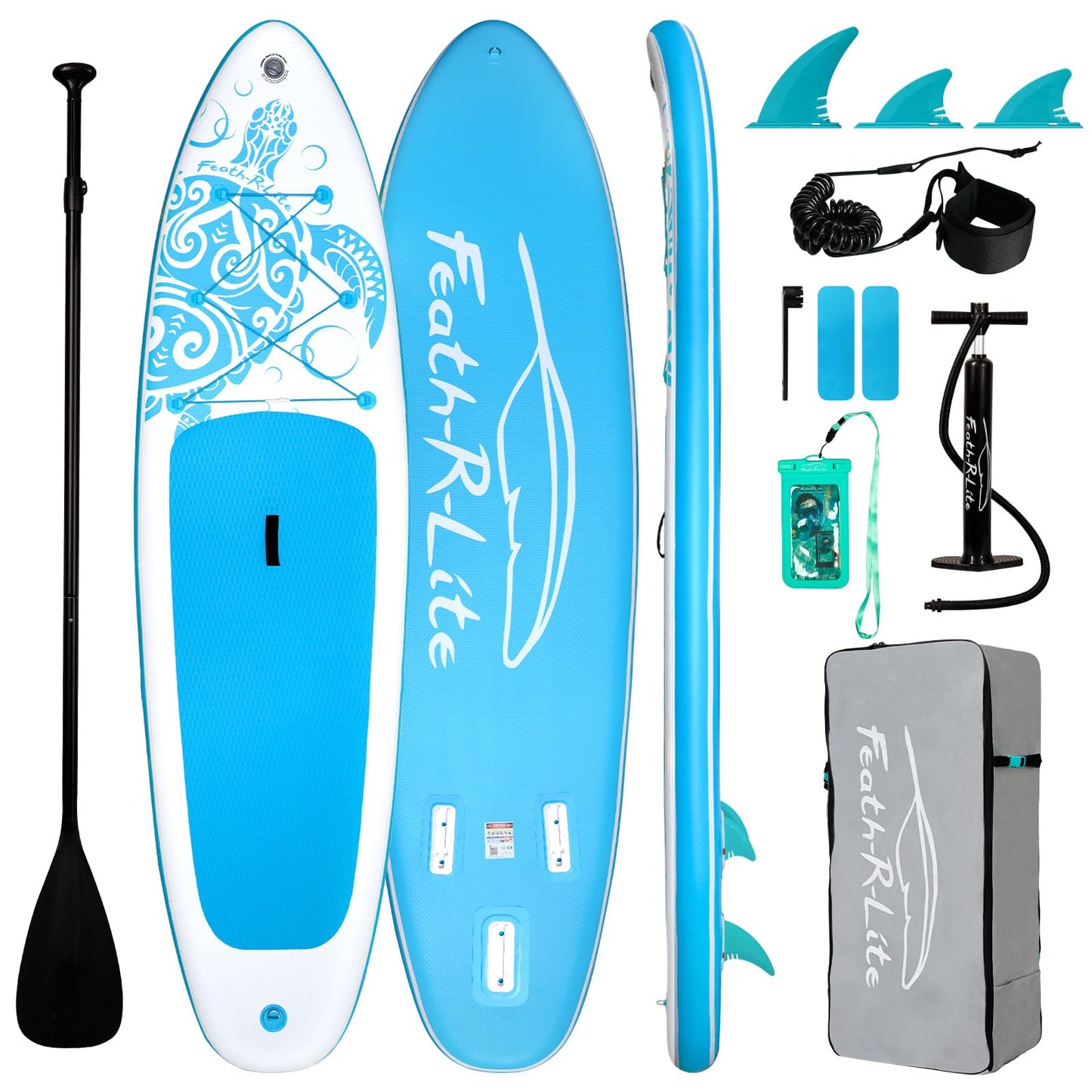FEATH-R-LITE Stand Up Paddle Board 10'6''x33''x6'' Ultra-Light ISUP with Inflatable Paddleboard Accessories,Three Fins,Adjustable Paddle, Pump,Backpack, Leash, Waterproof Phone Bag