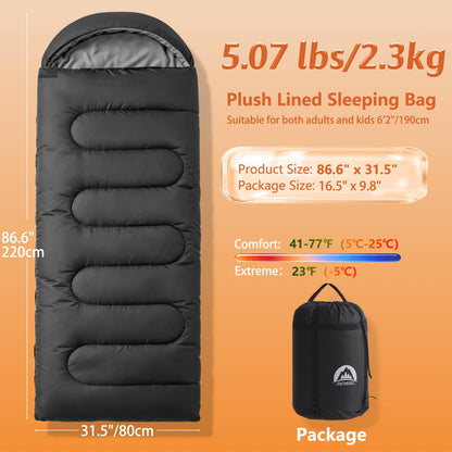 SWTMERRY Sleeping Bag for Adults, Cold Weather & Warm Plush Fleece-Lined Interior - Portable Waterproof Windproof with Compression Sack for Camping Hiking Traveling Indoor & Outdoor