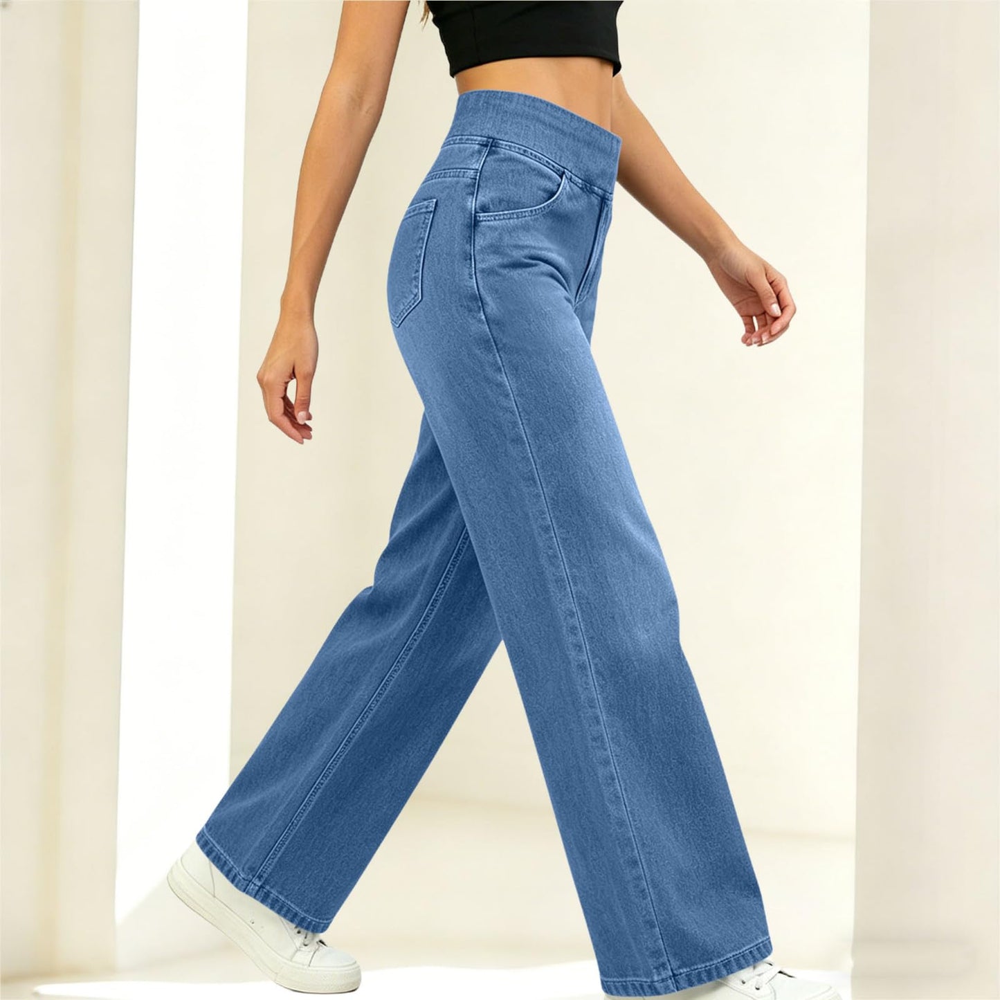 Jeans for Women Wide Leg High Waisted Baggy Trendy Straight Leg Loose Palazzo Denim Pants with Pockets 2026 Fashion Blue Medium
