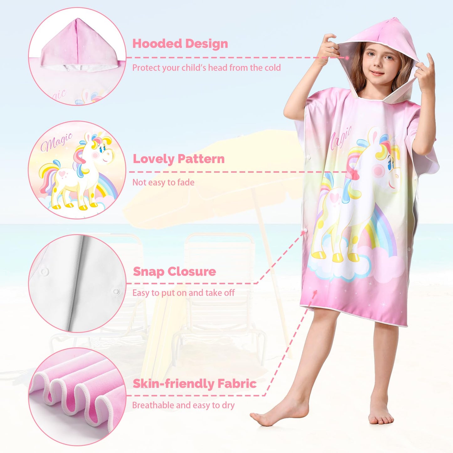 MOKANI Hooded Towels for Kids, Quick Dry Microfibre Bath Swim Beach Towels