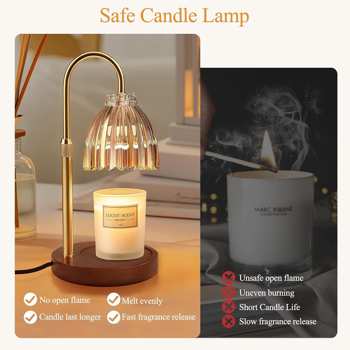 YudouTech Candle Warmer Lamp, Adjustable Height Electric Candle Warmer Lamp with Timer and Dimmer Stylish Design for New Home Office Modern Décor Gifts,Brown