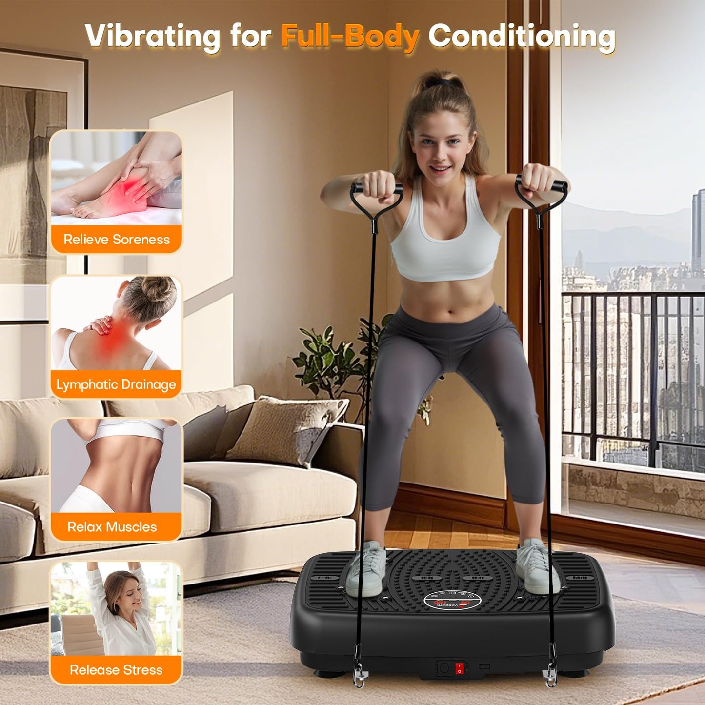 Vibration Plate Exercise Machine, 2026 Upgraded Double Motors Vibration Plate for Lymphatic Drainage, EvoSpark Whole Body Vibration Plates for Weight Loss,450 Lbs Capacity Vibrate Fitness Platform