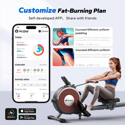 Rowing Machine, MERACH Bluetooth Magnetic Rower Machine with Dual Slide Rail, 16 Levels of Electromagnetic Resistance, Max 350lb Weight Capacity, App Compatible, Rowing Machines for Home Use