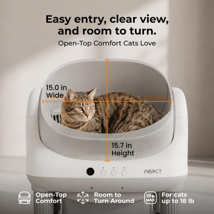 ABRCT Open Top L1 Self Cleaning Litter Box,Electronic Hands-Free,Smart Robot,Automatic Cleaning Litter Box-App Control & Safe Anti-Pinch,with Safety Sensors & Liner for Small & Medium-sized Cats,White