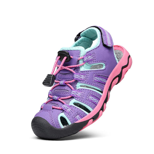 DREAM PAIRS Kids Toddler Sandals Boys Girls Closed-Toe Outdoor Summer Athletic Sport Sandals Adjustable Multicolor for Toddler/Little/Big Kids,Size 5 Big Kid,Lavender/Baby/Blue/Fuchsia,160912-K