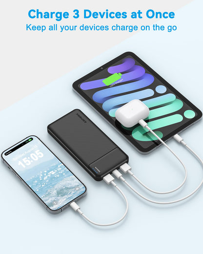 AsperX 2 Pack 10000mAh Power Bank, USB C in/Out Portable Charger for iPhone, Portable Battery Bank with 3 Output, Travel Essentials Battery Pack Power Bank for iPhone, Smartphones, Earphones and More