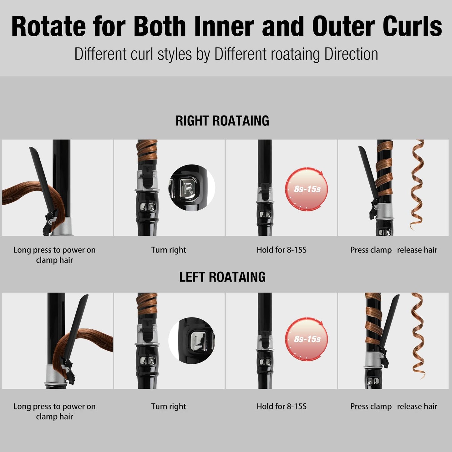 TANSHINE Automatic Rotating Curling Iron,Auto Hair Curling Wand Spining Hair Curler,Hair Styling Self Hair Waver with Adjustable Heat Setting,60 Mins Auto Off,32mm Barrel,1.25 Inch,Black