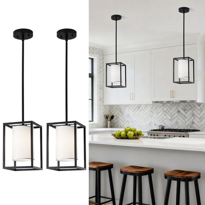 Black Pendant Lights Kitchen Island 2 Pack, Modern Small Lantern Kitchen Pendant Lighting Over Island, Farmhouse Kitchen Island Lights Ceiling Hanging, Industrial Cage Pendant Light Fixtures