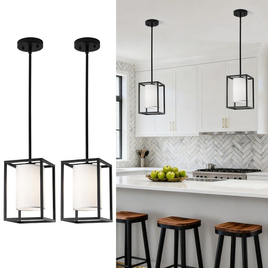 Black Pendant Lights Kitchen Island 2 Pack, Modern Small Lantern Kitchen Pendant Lighting Over Island, Farmhouse Kitchen Island Lights Ceiling Hanging, Industrial Cage Pendant Light Fixtures