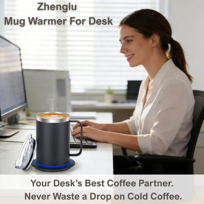 Zhenglu Coffee Warmer Mug Set for Desk, Self Heating Coffee Cup(Black-14oz)