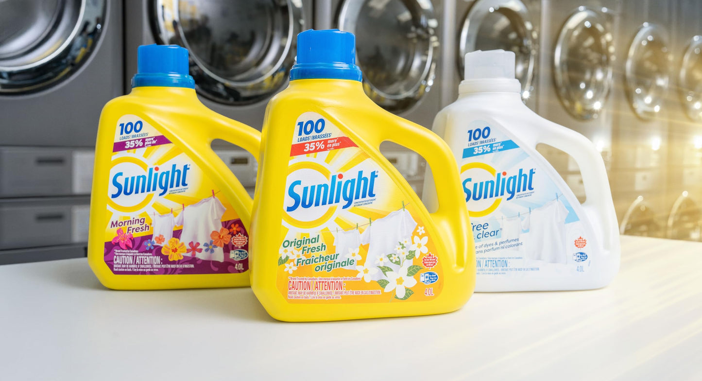 Sunlight Morning Fresh, Concentrated Liquid Laundry Detergent, Cleans, Freshens, Whitens, and Brightens, 4.0L, 100 Wash Loads, HE Compatible, 1 bottle