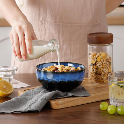 vancasso Starry 24oz Bowls for Soup, Ceramic Soup Bowls Set of 4, Blue Cereal Bowls Set, Salad Bowls Set of 4, Pasta Oatmeal Bowls, Lead-Free, Dishwasher & Microwave Oven Safe, Blue