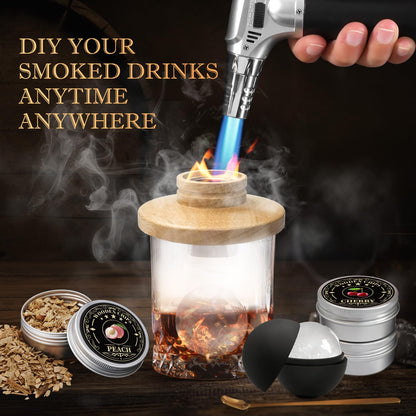 Fathers Day Gift Ideas for Husband, Gifts for Men Whisky Smoker Kit for Bourbon, Anniversary Birthday Gift for Dad Him Husband Grandpa, 6 Flavors Wood Chips for Old Fashioned Smoker Kit (No Butane)