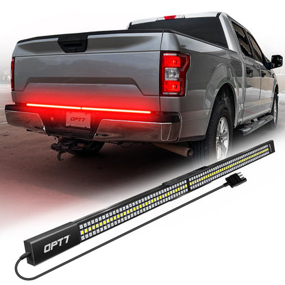 OPT7 48'' Redline Triple Row LED Tailgate Light Bar w/Sequential Red Turn Signal - Weatherproof Rigid Aluminum Frame Light Strip for Maverick Colorado - Full Function Reverse Brake Running