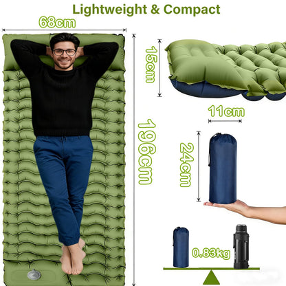 Camping Sleeping Pad, TocsQron Self Inflating Sleeping Mats with Pillow Carry Bag ＆ Built-in Foot Pump, Camping Air Mattress for Beach Backpacking Tent Hiking Traveling Picnic (Green and Blue)