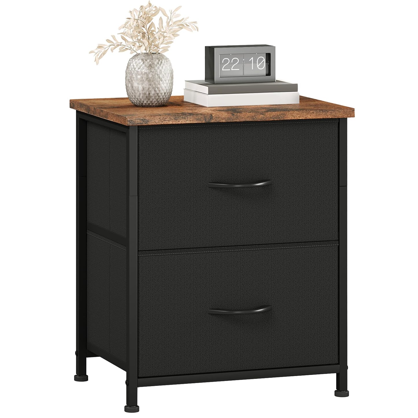 Somdot Nightstand, Bedside Table, 2 Drawers, Black Rustic Brown
