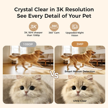 Robot M3 3K Pet Camera Treat Dispenser with 32ft Remote Tossing for Dogs & Cats – Reduces Separation Anxiety, 360° View, Indoor Security Camera with Phone App, Barking Alerts, No Subscription, 5G WiFi