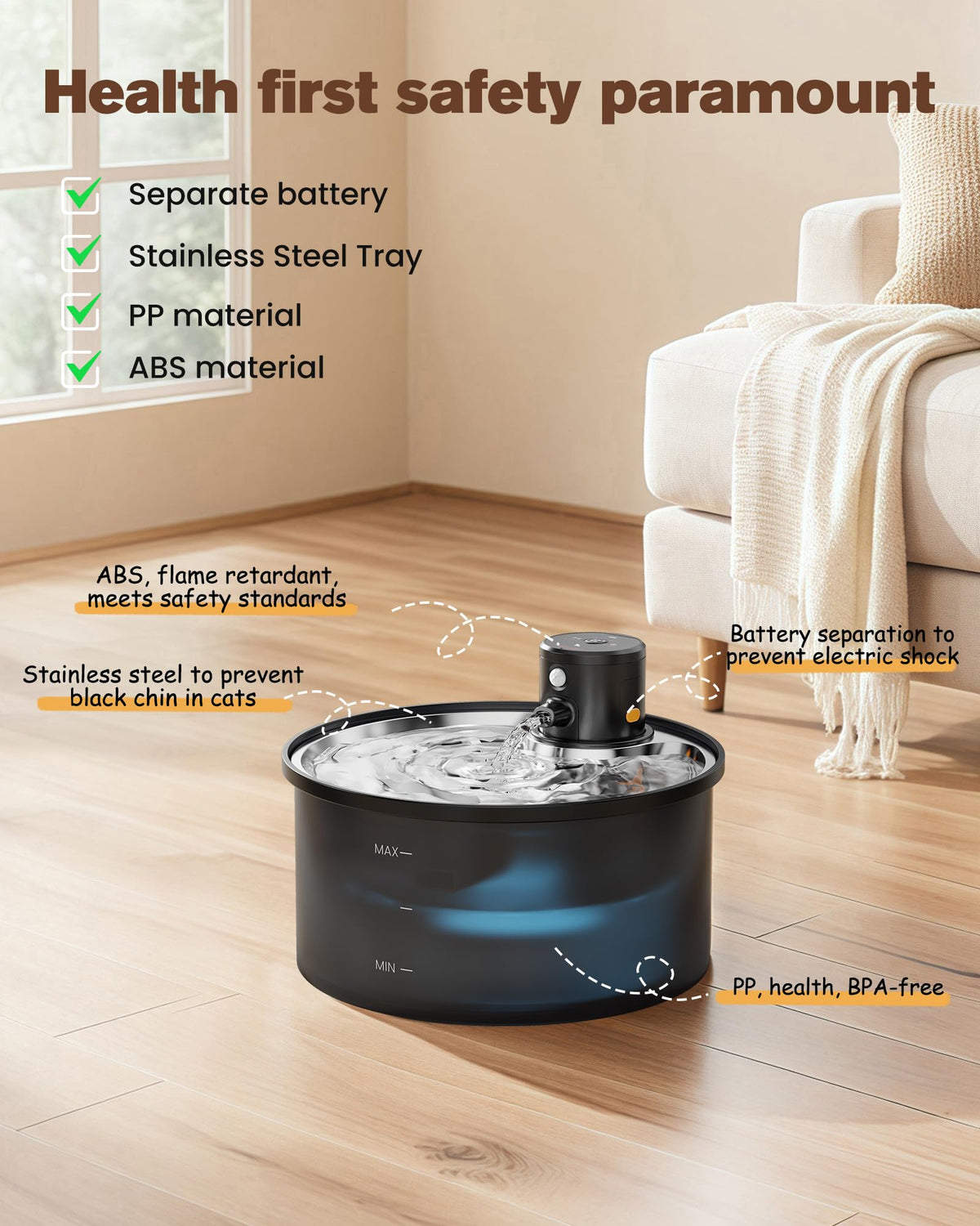 VKIMISS Wireless Cat Water Fountain: 108oz/3.2L Automatic Pet Water Dispenser - Battery Operated, Motion Sensor, Suitable for Multiple Cats and Dogs