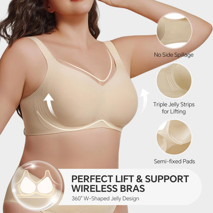 UIMERO 2026 Womens Wireless Bra Seamless Jelly Bras Full Coverage Push Up Supportive Comfortable No Underwire T-Shirt Bras Nude