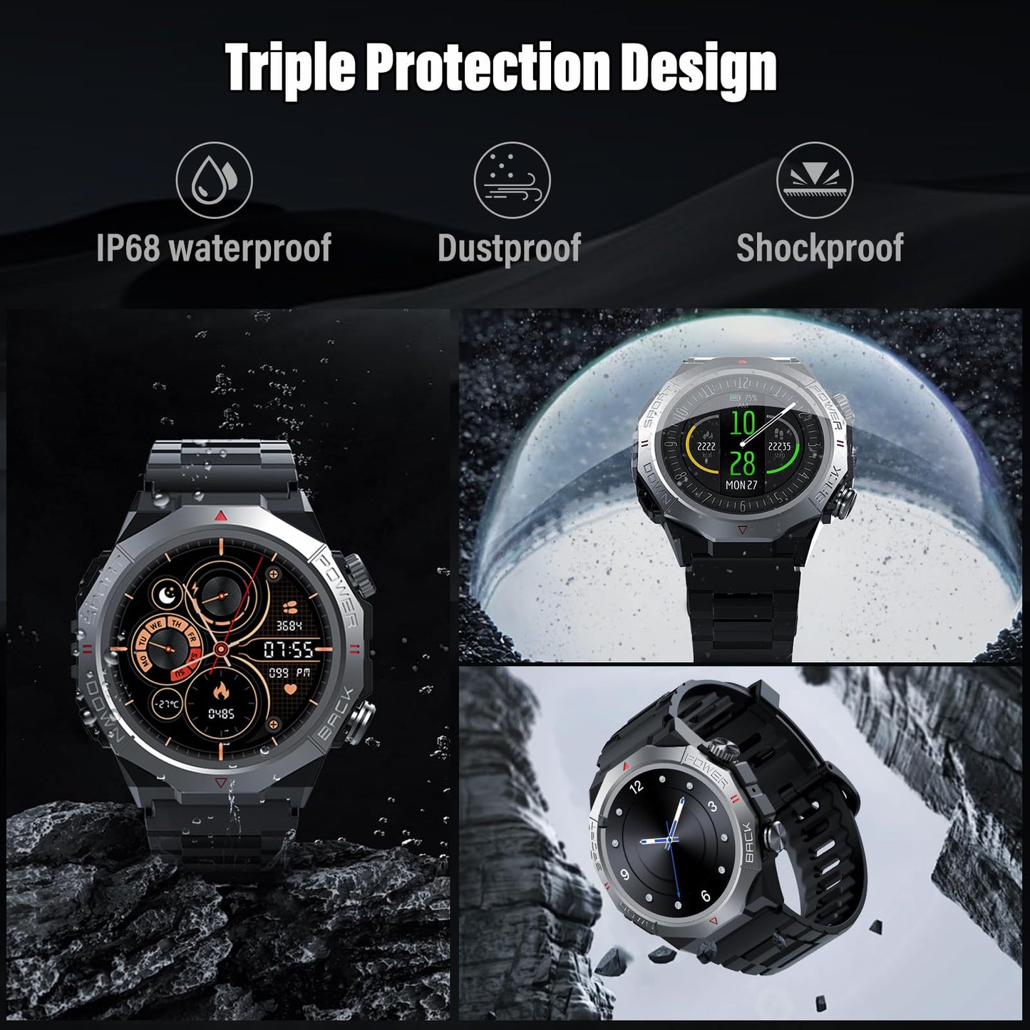 Military Smart Watches for Men with Bluetooth Call, 1.39"HD Tactical Fitness Watch, 24/7 Heart Rate Sleep Monitor, Smart Watch for Men 110+ Sport Modes,30Day,IP68 Waterproof Smartwatch for Android iOS