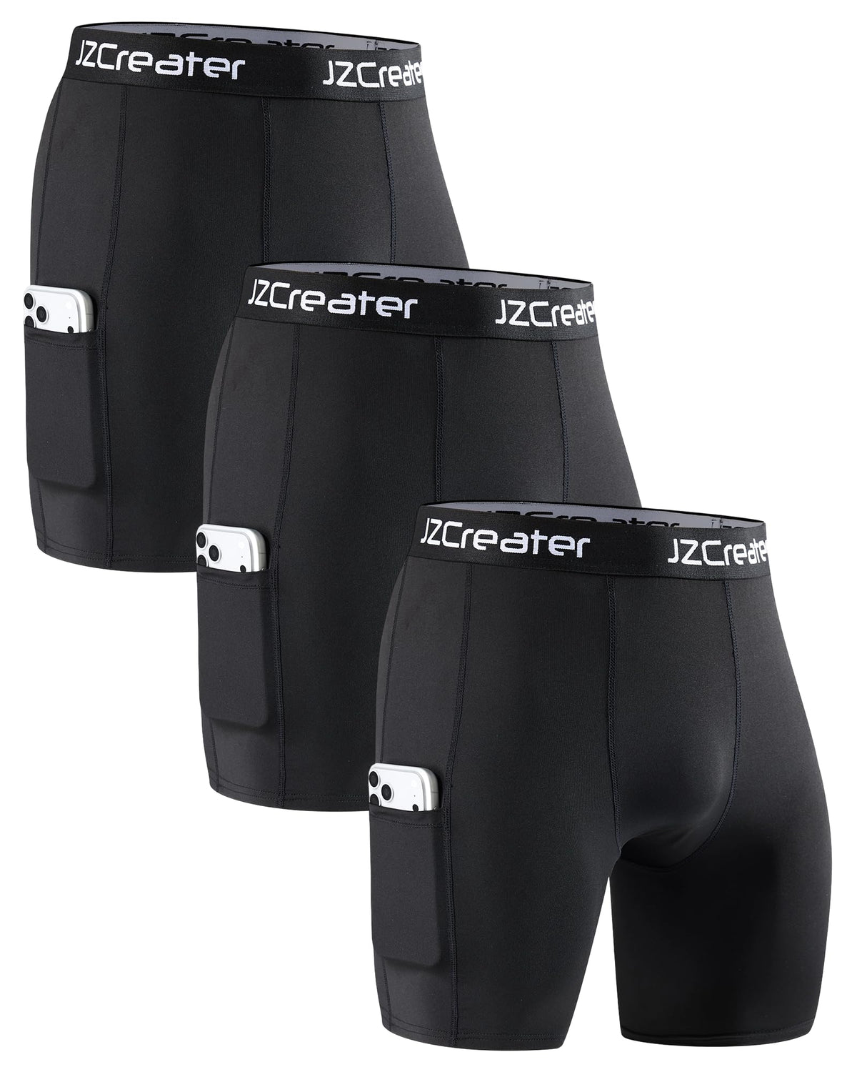 5 Pack Mens Compression Shorts with Pocket, Spandex Running Short Baselayer
