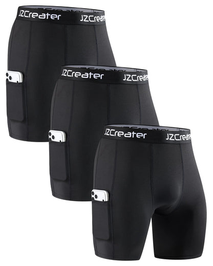 5 Pack Mens Compression Shorts with Pocket, Spandex Running Short Baselayer