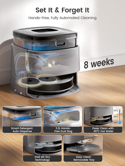 Lefant M3 Max Robot Vacuum and Mop, 20000Pa Suction, 90-Day Self-Emptying, Obstacle Avoidance, Auto Mop Washing&Drying, All-in-One for Pet Hair Carpet, 5G WiFi
