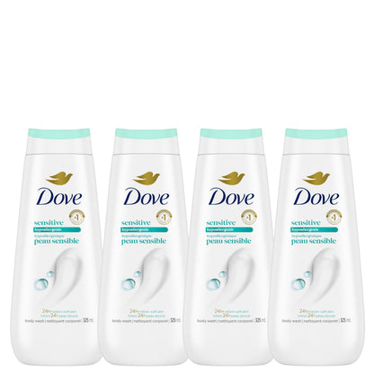 Dove Sensitive Skin Body Wash For 24hr Lotion-Soft Skin, Hypoallergenic with No Sulfates No Parabens, 325mL (Pack of 4)