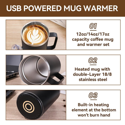 Zhenglu Coffee Warmer Mug Set for Desk, Self Heating Coffee Cup(Black-14oz)