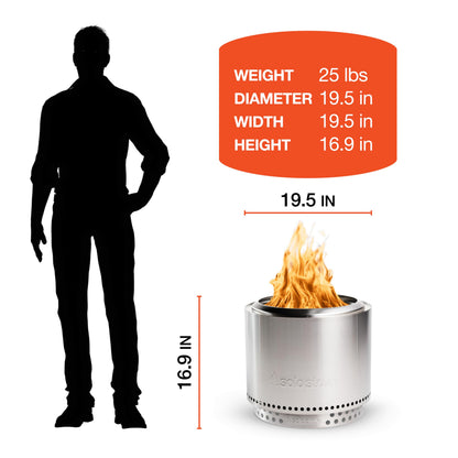 Solo Stove Bonfire 2.0, Smokeless Fire Pit | Wood Burning Fireplaces with Removable Ash Pan, Portable Outdoor Firepit - Ideal for Camping, Stainless Steel, H: 14 in x Dia: 19.5 in, 23.3 lbs