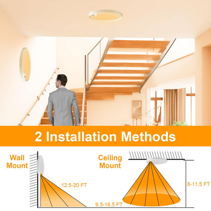 2 Pack LED Flush Mount Ceiling Light, Eleganted 20W 2200LM Ceiling Light Fixtures, 3000K-6500K Adjustable Motion Sensor Ceiling Light for Bedroom Kitchen Dining Room - 3 Color Temperatures