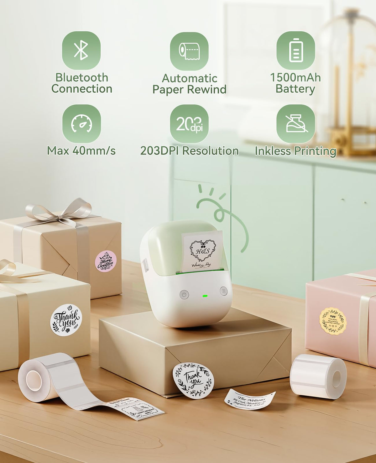 NIIMBOT B2 Label Maker Machine with Tape, Mini Portable Thermal Sticker Printer, Bluetooth Labeler for Home Kitchen Office and Business Organization Monochrome Printing