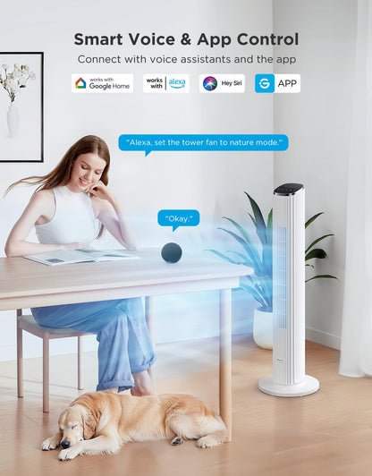 GoveeLife White Tower Fan for Bedroom, 36" Smart Floor Fan with App/Voice Control, Temperature Sensor, 5 Modes 8 Speeds(25ft/s), 29dB Quiet Oscillating Fan for Office, 24H Timer, Auto Cooling