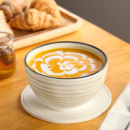 vancasso Dinnerware Sets 12 Pieces Bonbon Beige Dinner Set, Plates and Bowls Sets with Dinner Plates Bowls Handpainted Spirals Pattern Dish Sets, Service for 4