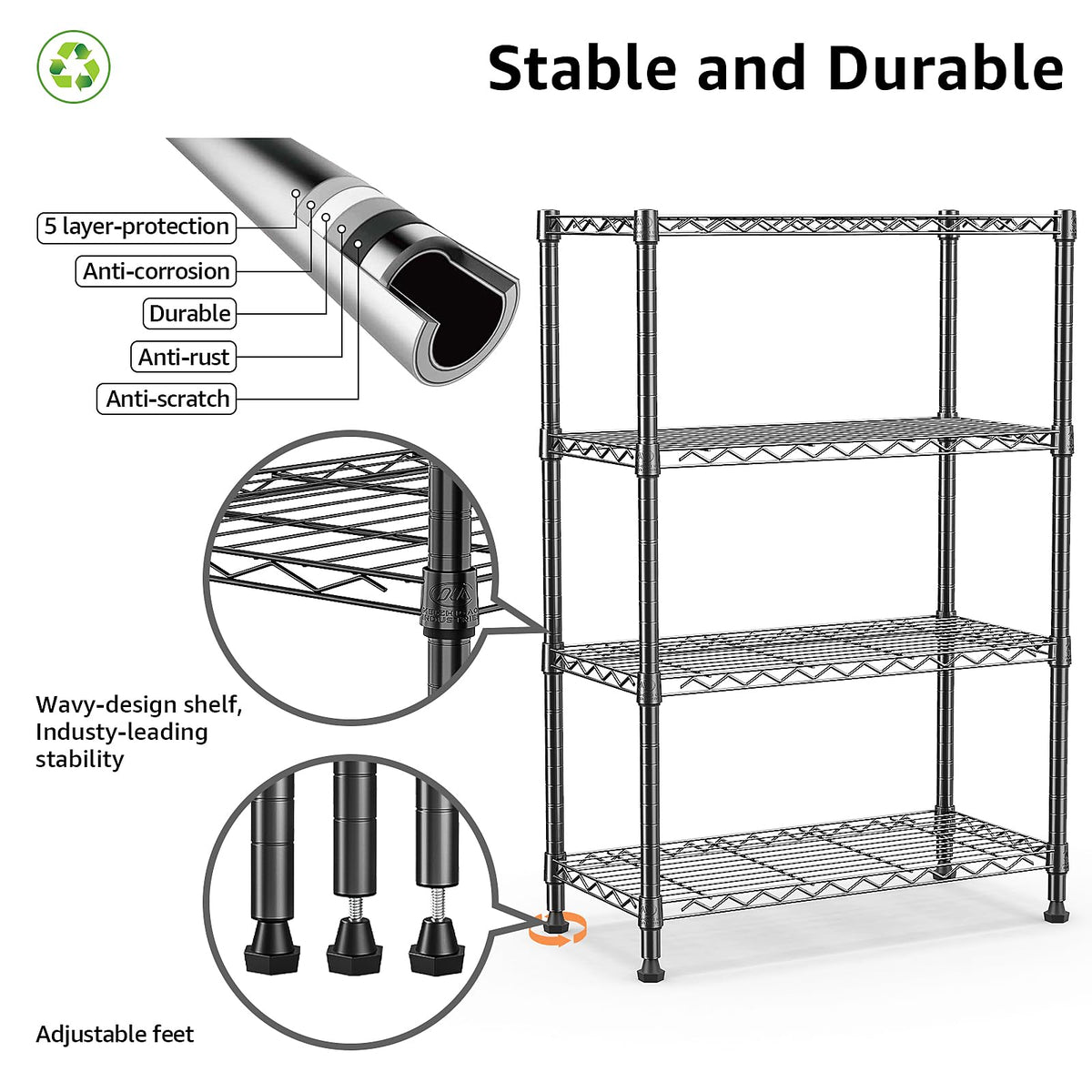 MZG 1000 lbs Storage Shelving Steel Heavy Duty 4-Tier Utility Shelving Unit Steel Organizer Wire Rack for Home,Kitchen,Office,Black 35 D x 60 W x 135.8 H (cm)
