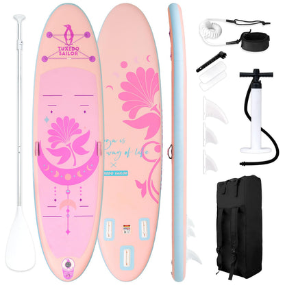 Tuxedo Sailor Ultra-Light 10'6''x33''x6'' Paddleboard Inflatable Stand Up Paddle Board SUP for All Skill Levels Included with Board, Paddle, Pump, Fins, Backpack