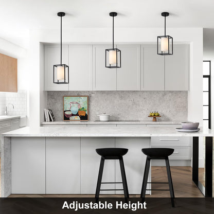 Black Pendant Lights Kitchen Island 2 Pack, Modern Small Lantern Kitchen Pendant Lighting Over Island, Farmhouse Kitchen Island Lights Ceiling Hanging, Industrial Cage Pendant Light Fixtures
