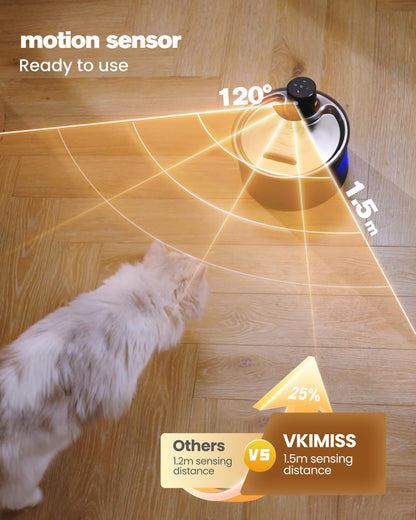 VKIMISS Wireless Cat Water Fountain: 108oz/3.2L Automatic Pet Water Dispenser - Battery Operated, Motion Sensor, Suitable for Multiple Cats and Dogs