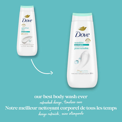 Dove Sensitive Skin Body Wash For 24hr Lotion-Soft Skin, Hypoallergenic with No Sulfates No Parabens, 325mL (Pack of 4)
