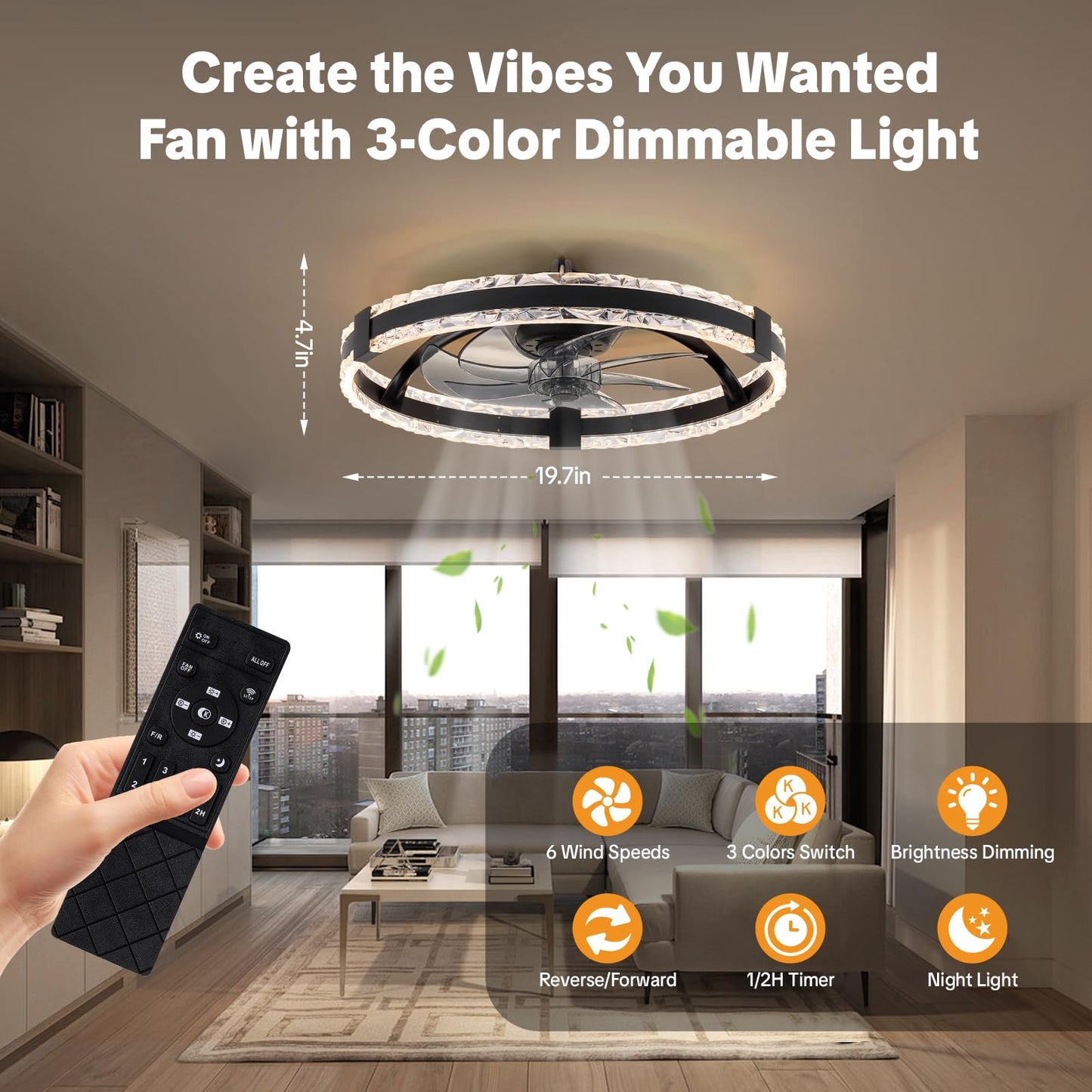 Golovech Low Profile 20 Inch Ceiling Fan with Lights and Remote - High-Airflow & Bright - Made with German Leuna Nylon PA66 for Bedroom, Kitchen, Kids Room