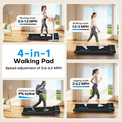 FOUSAE Walking Pad Treadmill with 9% Incline, 4-in-1 6.2MPH Treadmill for Home with Full Screen LED Display, 2.5HP Brushless Motor, 330 LB Weight Capacity, 12 HIIT Programs, Magnetic Remote Control