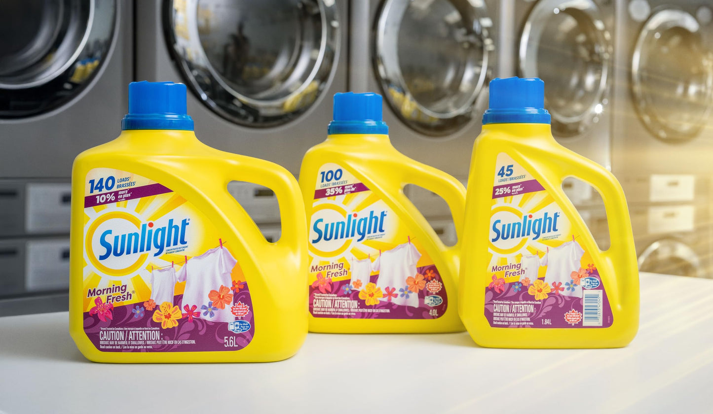 Sunlight Morning Fresh, Concentrated Liquid Laundry Detergent, Cleans, Freshens, Whitens, and Brightens, 4.0L, 100 Wash Loads, HE Compatible, 1 bottle